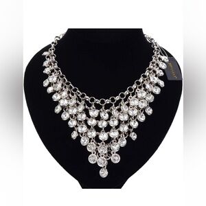 Vintage Crystal Rhinestone Chain Choker Collar Bib Pendant Statement Necklace